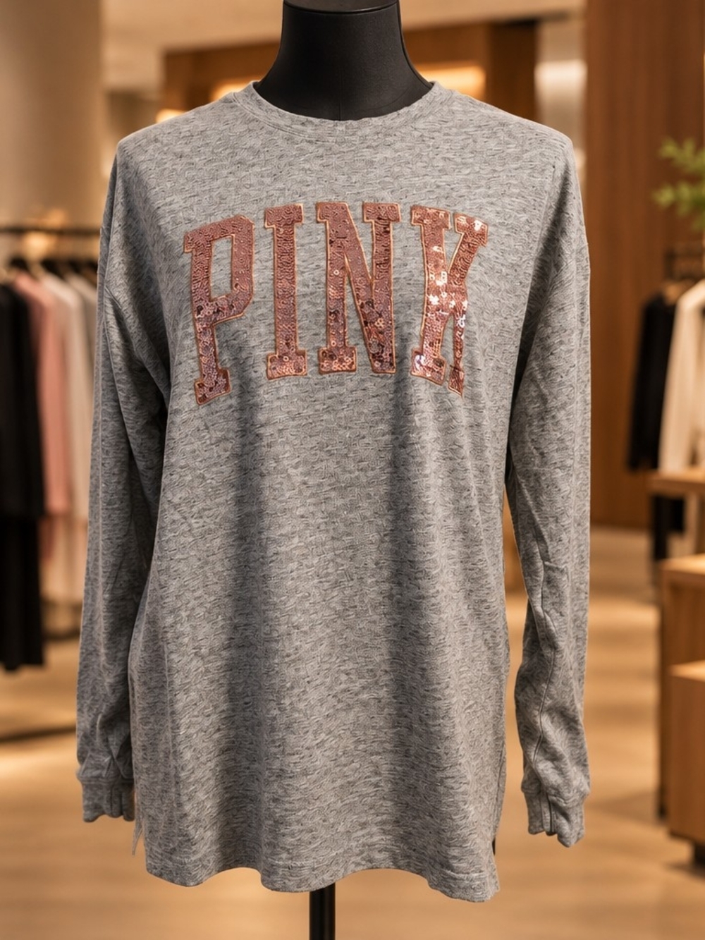 Victoria’s Secret Pink Gray Sequin Bling Rose Gold Top S